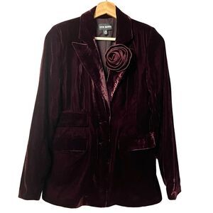 Steve Madden Womens Red Velvet Whimsigoth Blazer Jacket Sz XS Fairy Vamp Holiday